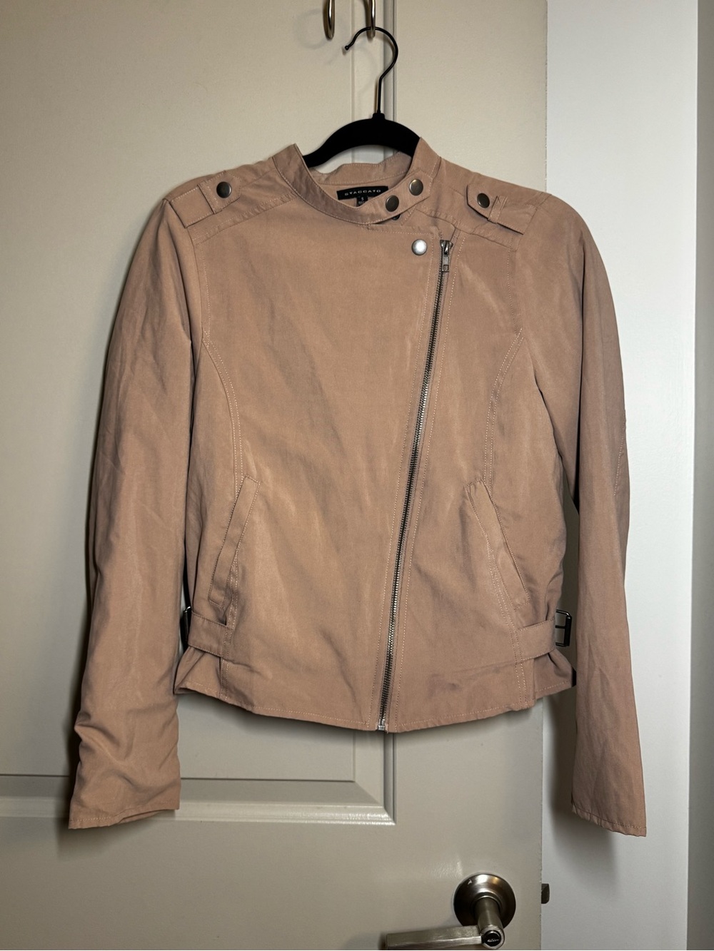 Staccato Blush Tan Asymmetric Zip Utility Jacket
